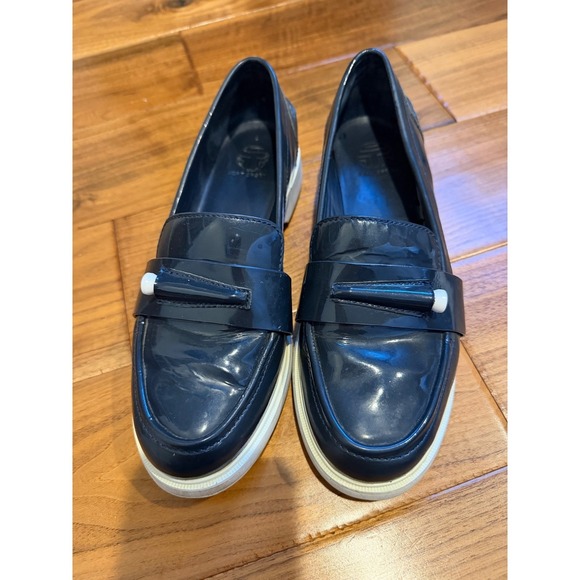 Tory Sport Shoes - Tory Burch Women Navy Patent Leather Golf Tee Loafers Flat Shoes T-Logo Size 8M